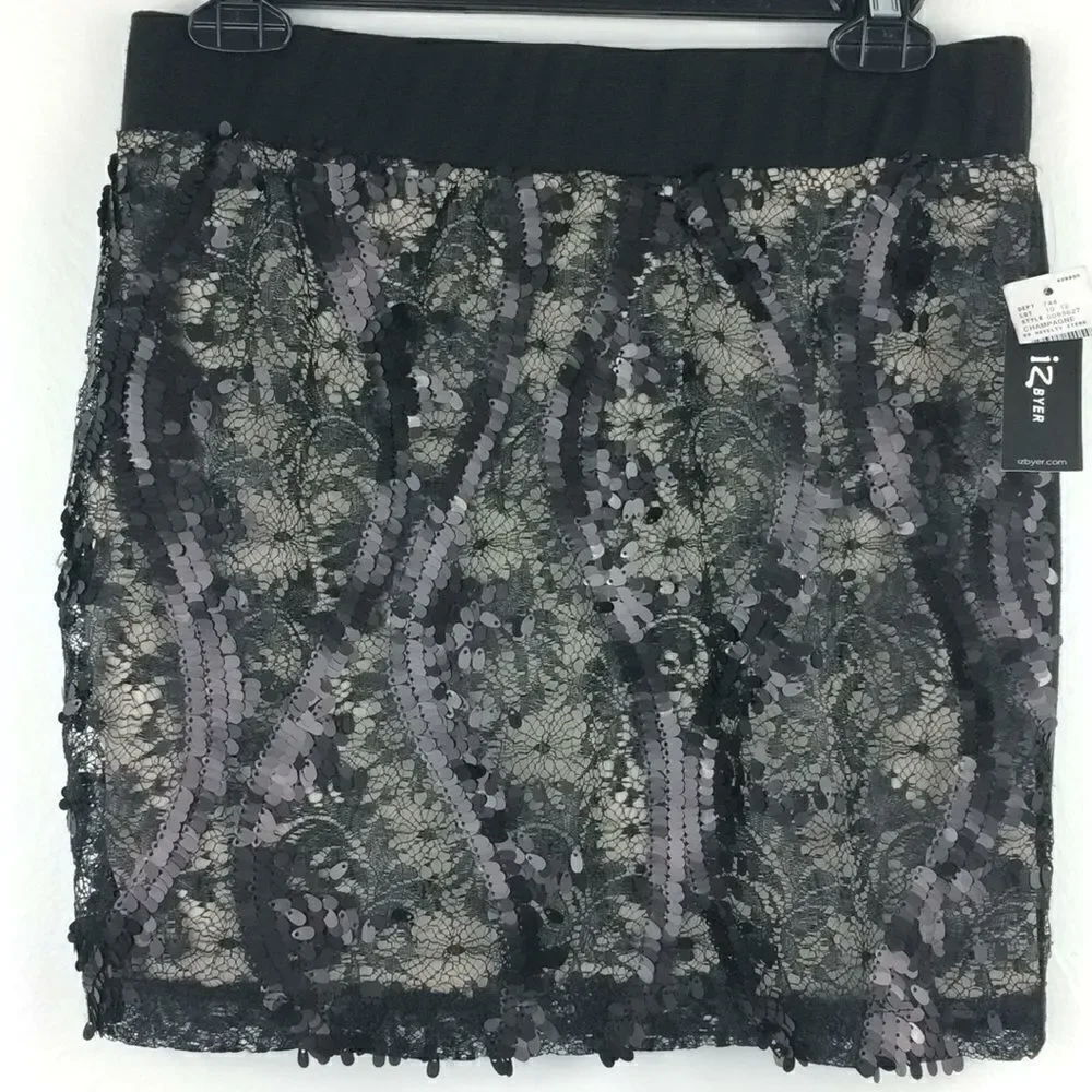IZ Byer black jersey sequin skirt